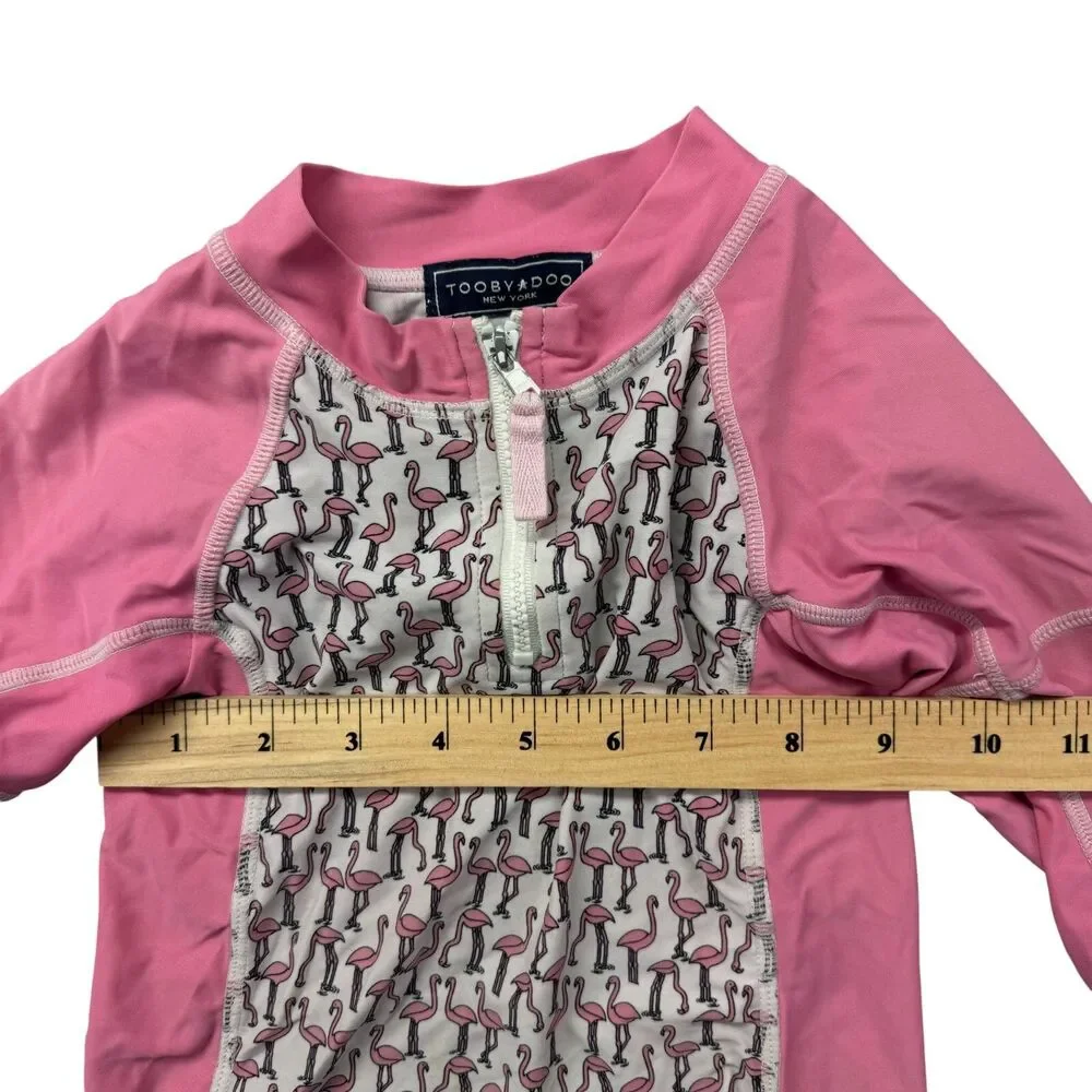 Toobydoo Swim Shirt Unisex 1-2 Pink Long Sleeve Rashguard 1/4 Zip Flamingo Aqua